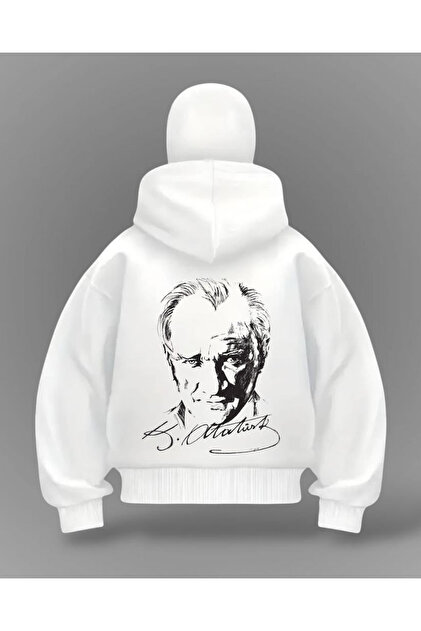 Gofeel Beyaz K Atatürk Baskılı Kar Maskeli Oversize Sweatshirt