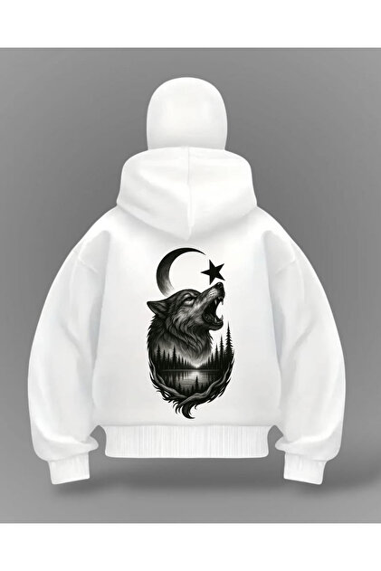 Gofeel Beyaz Wolf TR Baskılı Kar Maskeli Oversize Sweatshirt Hırka