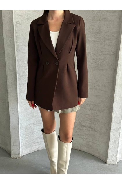 Women's Dabıl Fabric Double Buttoned Blazer Jacket with Pinch Detail
