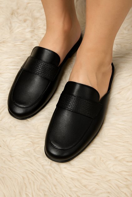 Men's Black Faux Leather Dowry Slippers Q3L1K0Ck