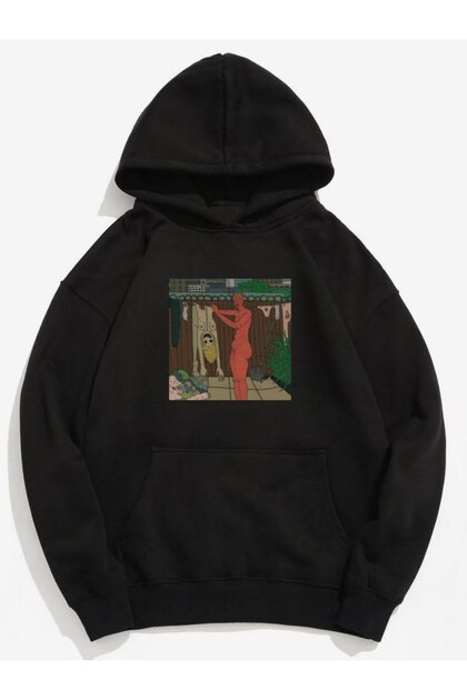 Black three-thread brushed fleece unisex oversized dtg printed sweatshirt