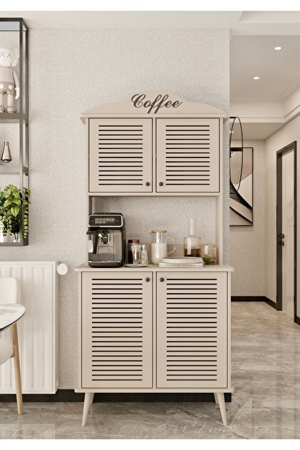 enwood Avior kahve köşesi sis gri MDF kapaklı raflı 90 cm - Fiyatı
