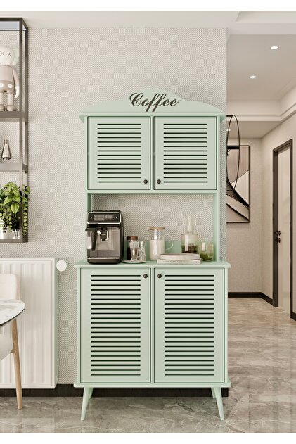 enwood Avior kahve köşesi mint yeşili MDF kapaklı raflı 90 cm