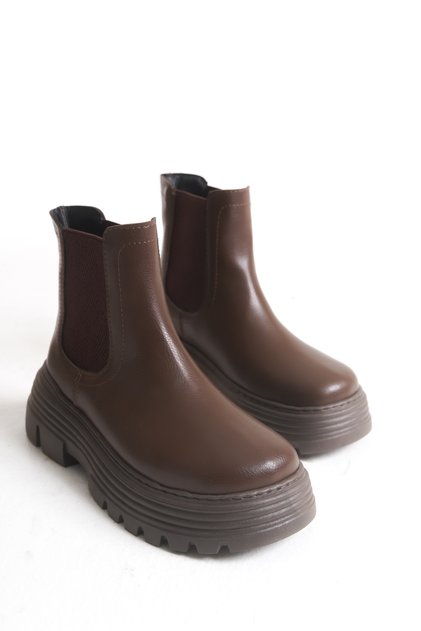 Norivella Brown Women's New Season Flat Elastic Daily Comfortable Fit Boots