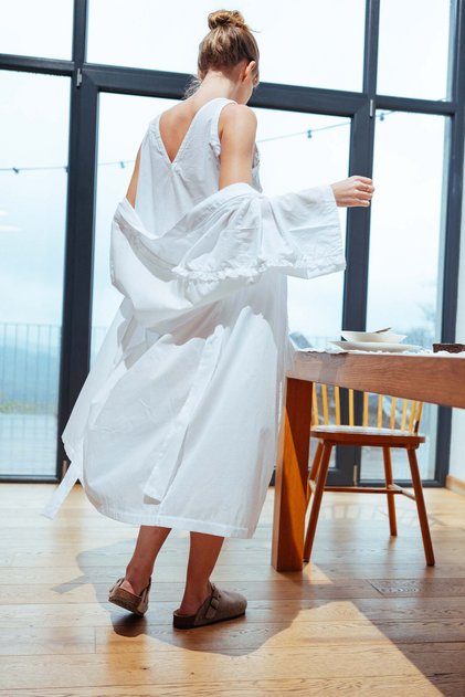 Alin Women's Dressing Gown / Kimono Ruffled White