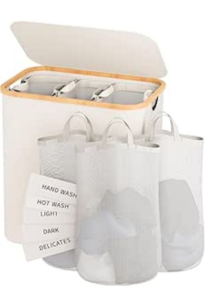 CENXI Laundry Hamper With Lid, 160 L Clothes Hamper For Laundry Bag 3section, Large Laundry Hamper W