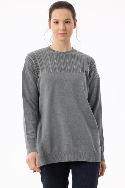 Stone Detailed Knitwear Tunic Gray