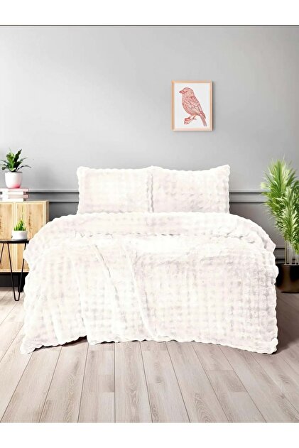 Merinos Diamond Buble Kürk Çift Kişilik Comforter Set Krem