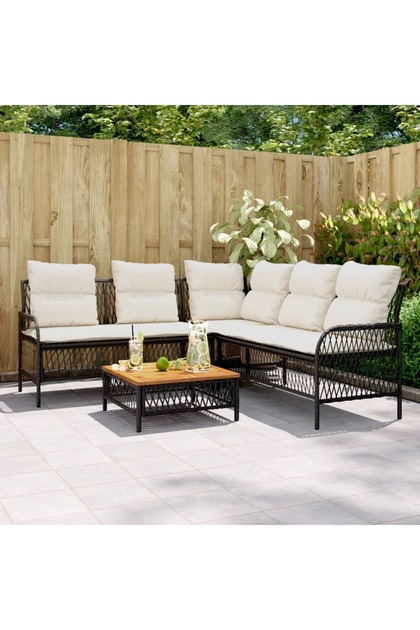 2 Piece Garden Sofa Set with Cushions Black Poly Rattan