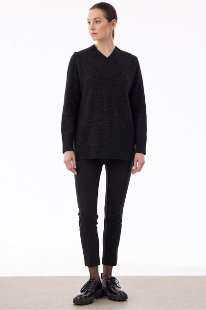 V-Neck Sequin Tunic Black