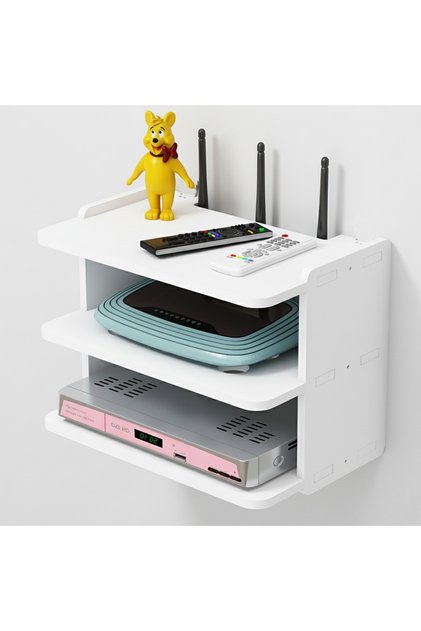 Duvara Monte 3 Raflı Modem Uydu Telefon Kumanda VB Eşya Düzenleyici Raf AL5348