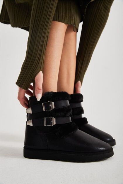Women's Double Buckle Fur Short Boots