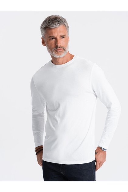 Tricou de bază pentru bărbați, cu mânecă lungă și guler rotund, alb OM-LSBL-0106