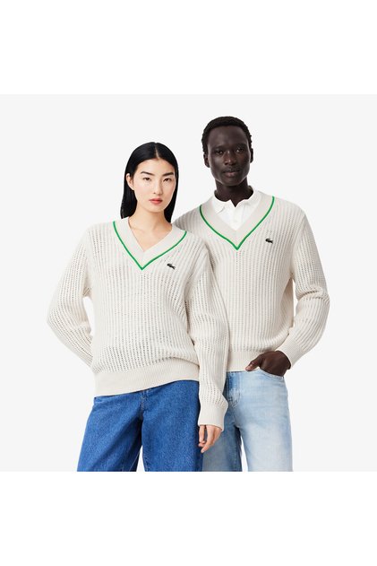Unisex Classic Fit V Yaka Krem Kazak