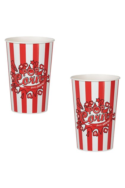 Pahare Rosii cu Dungi pentru Pop Corn 960ml - 2buc