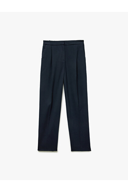 Straight Leg Elastic Waist Pleated Fabric Trousers