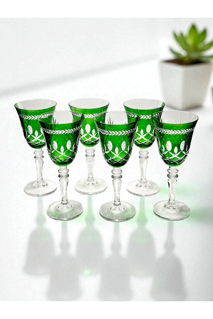 Colorful Cut Crystal Glass Set of 6 Glasses