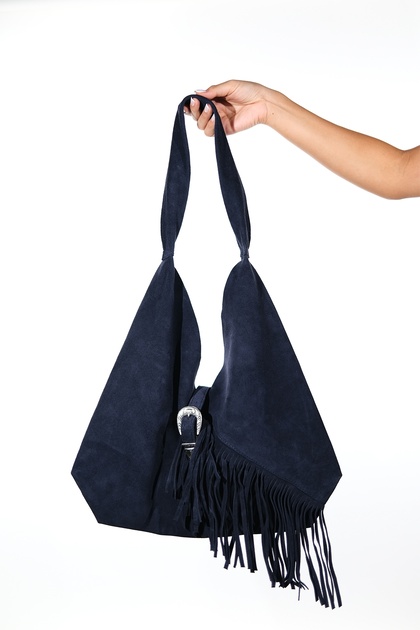 Rosalin Navy Blue Genuine Leather Suede Women's Shoulder Bag