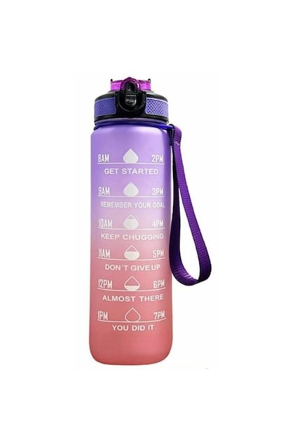 Sticlă de apă cu scală de timp, Ebuy, Plastic, 1 L, Violet-Roz