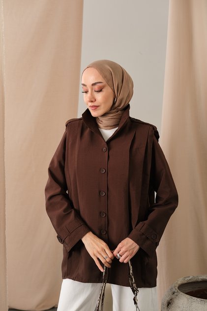 Women's Front Pleated Detail Shirt Brown