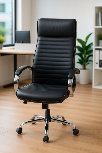 Modern Siyah Deri Relax Müdür Ofis Koltuğu Yüksek Sırtlı Ergonomik Konfor
