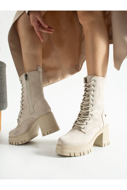 Jaden Cream Suede Zippered Heeled Women's Boots