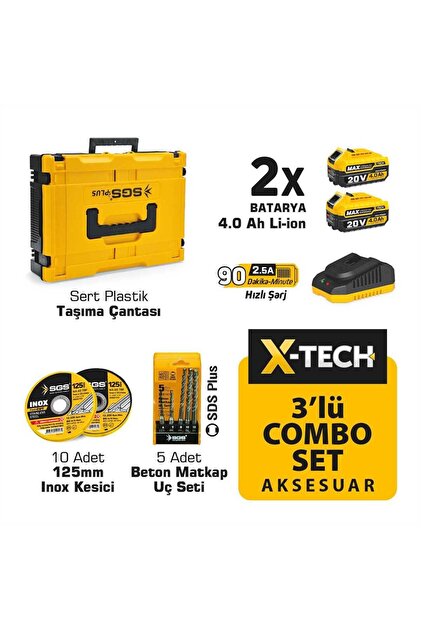 Sgs Kömürsüz Akülü Taşlama - Matkap - Kırıcı/delici 3'lü Kombo Set