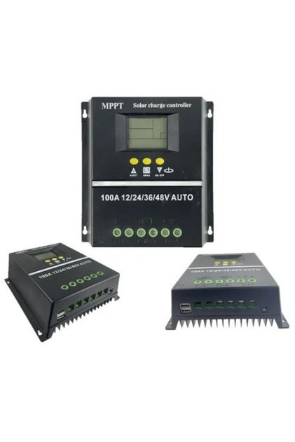 Regulator solar MPPT/PWM, 12V-48V, 100A, afișaj LCD, 7 moduri, detectare automată a bateriei, negru