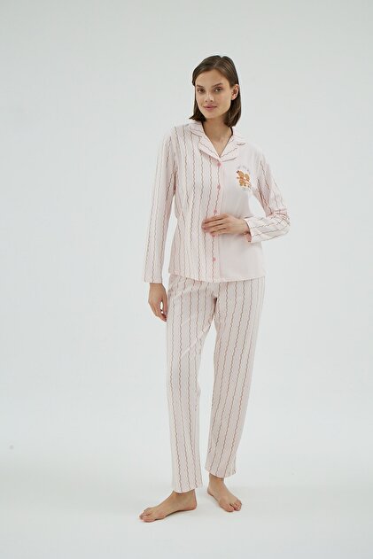 16938 Women's Printed Buttoned Pajama Set