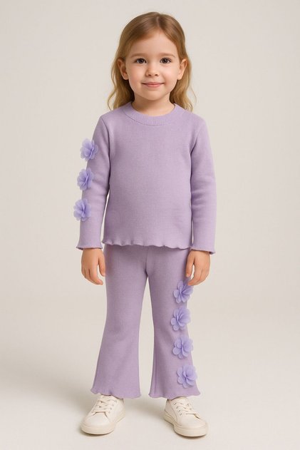 Girls' Floral Detail Flared Leg Set