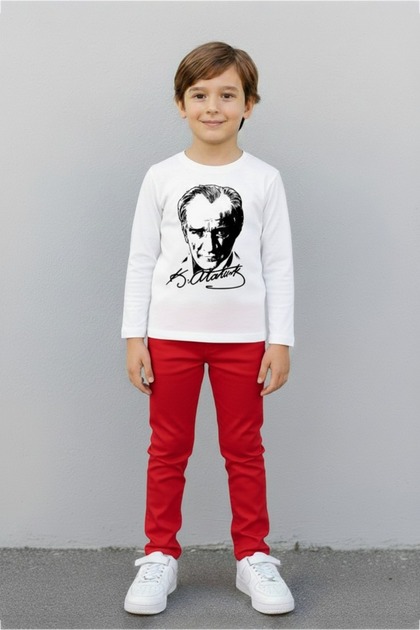 Children's Ataturk Printed Long Sleeve T-Shirt + Pants Set April 23 October 29 Show Outfit