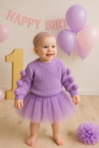 Birthday-Wedding-Christmas Baby Seamless Oversize Pompom Knit Sweater