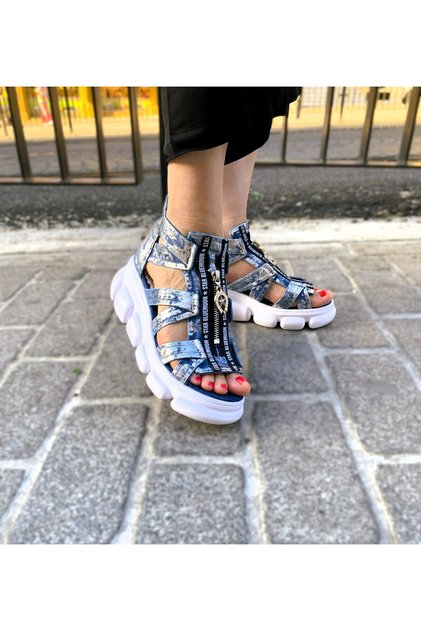 Varaklı Denim Sandals Silver