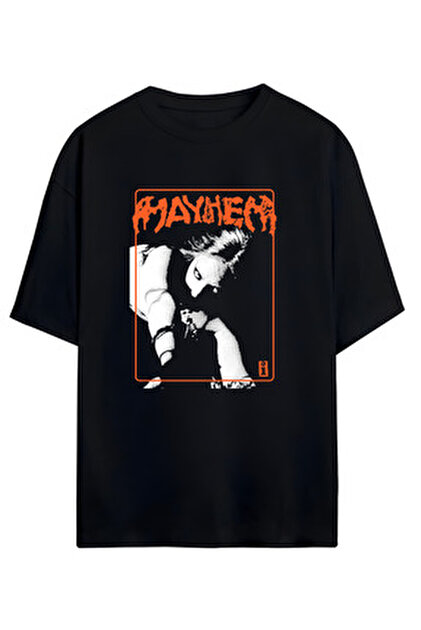 Fuddy Moda Oversize Mayhem Lady Gaga Baskılı Yıkamalı T-Shirt