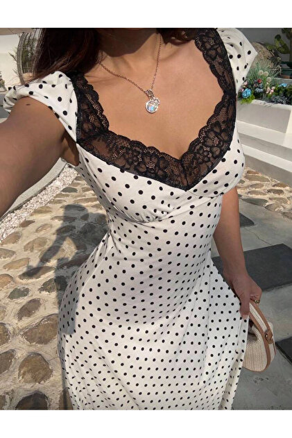 retro romance midi dress Vintage Romance Brown Polka Dot Lace Fit and Flare Midi Dress Small