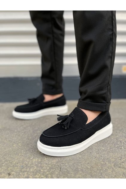 Jy154 Blaze Laceless Tasseled Suede Men's Casual Sports Classic Shoes Sbt - Black
