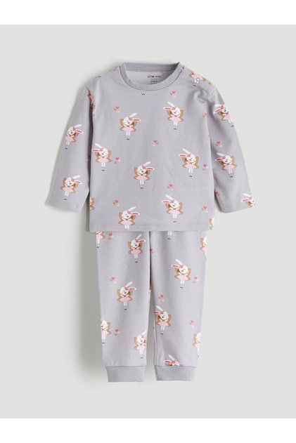 Rabbit Printed Baby Girl Sweatshirt and Sweatpants (W5)