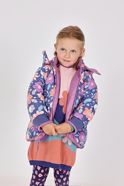 Girl's Floral Patterned Coat