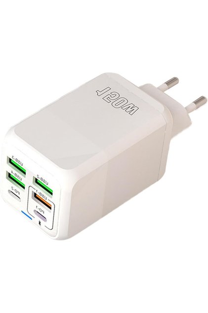 Incarcator, Flippy, 6 Porturi, 2 PD Type C, 4 USB, 150 W, Incarcare Rapida, 4,4 x 4,4 x 11 cm, Alb