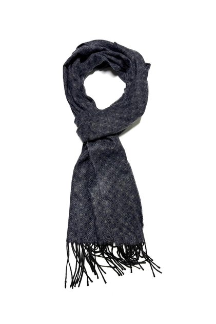 Navy Blue Gray Patterned Scarf Kaşkol