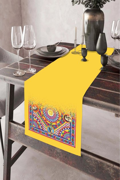 40X140Cm Woven Stain Resistant Printed Thai Feather Fabric Table Cloth Decorative Runner Washable