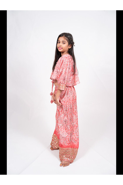 Printed Lace Detail Crop Top and Pants Set