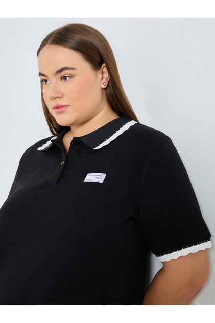 Plus Size Black Polo T-Shirt