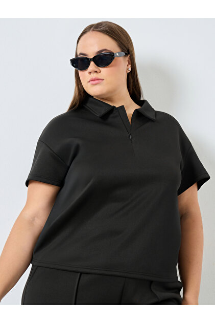 Women Plus Size Black Polo T-Shirt