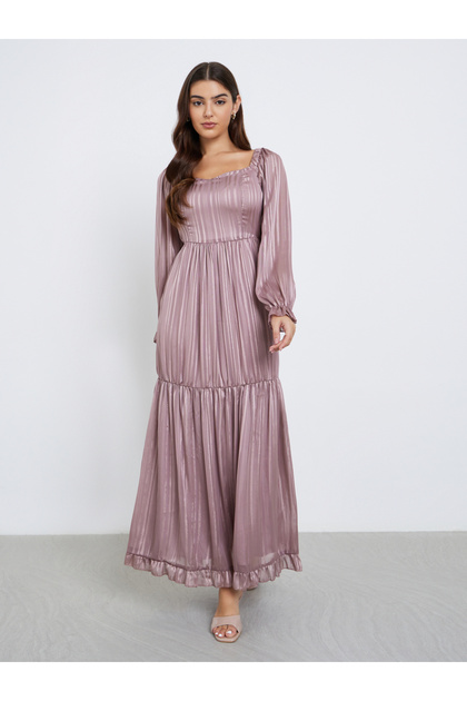 Purple Balloon Sleeve Tiered Maxi Dress