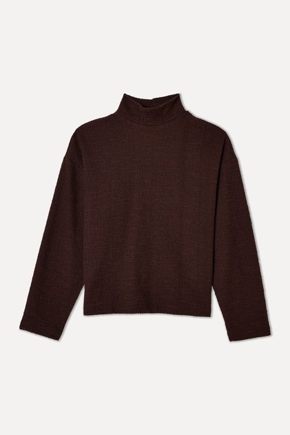 Women's Brown Loose Fit High Neck Sweatshirt
