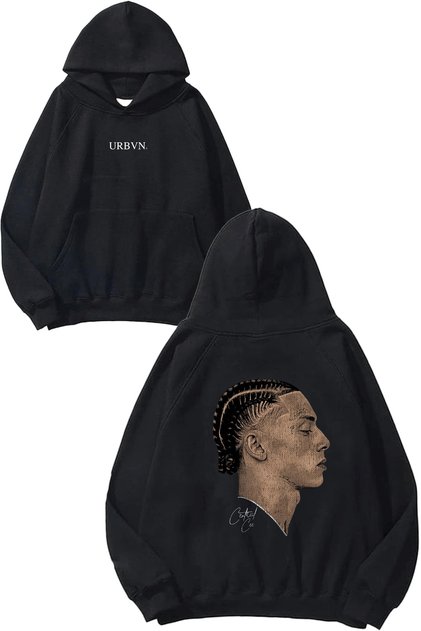 Central Cee Design Printed Oversize Black Hooded Sweatshirt