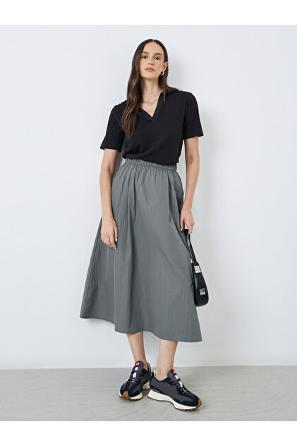 Elastic Waistband A-Line Maxi Skirt
