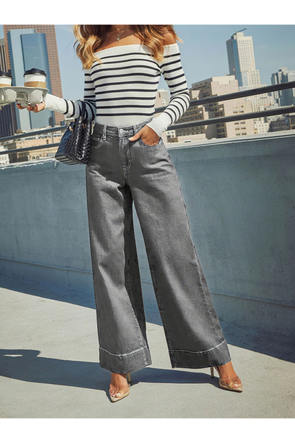 Grey High Rise Wide Leg Jeans