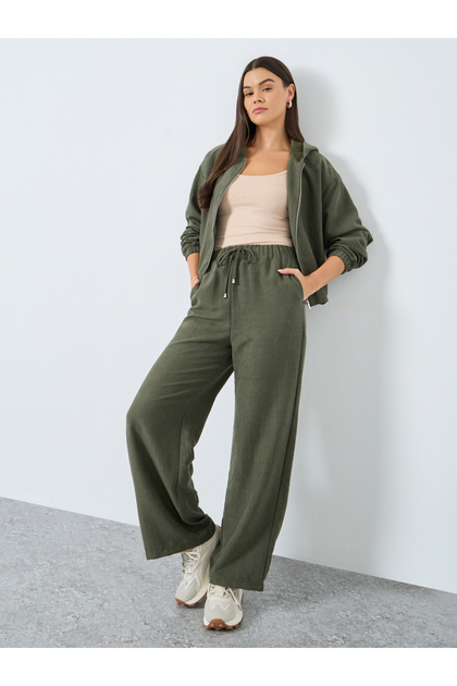 Suede Wide Leg Joggers with Drawstring
